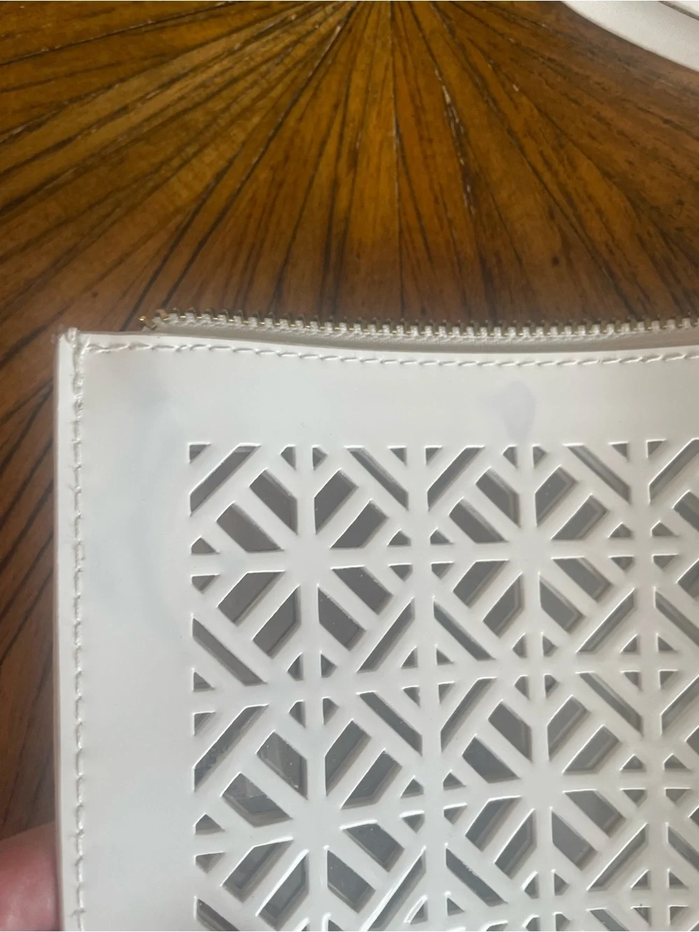 Tory Burch White Laser-Cut Wristlet Clutch